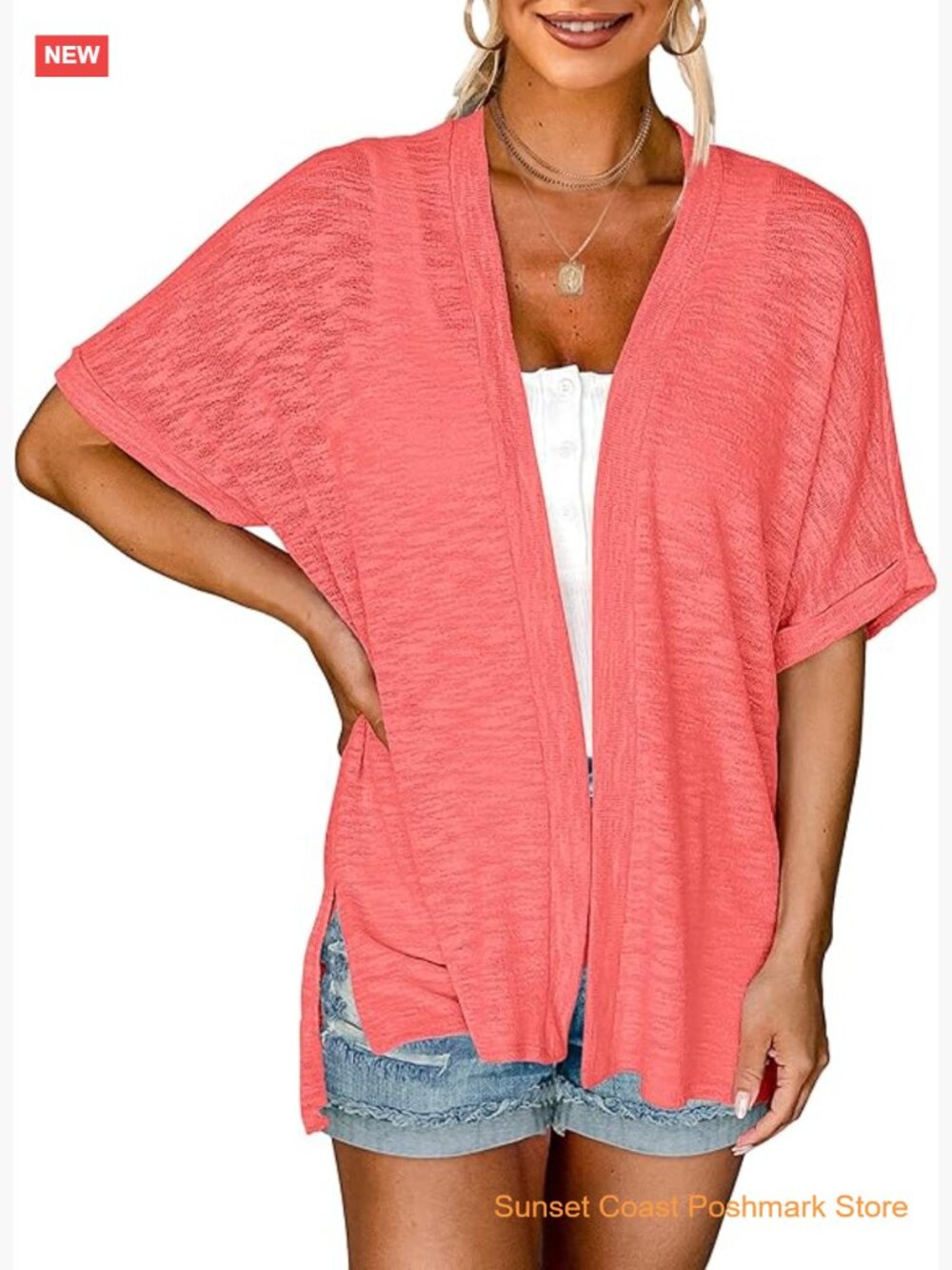 Women's Lightweight Short Sleeve Open Front Kimono Cardigan Summer Beach Cover
